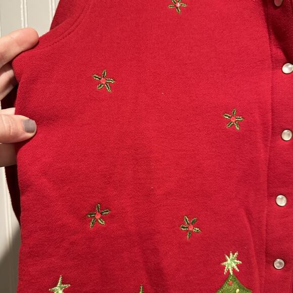 Classic Elements Red Christmas Tree Snowman Cardigan Sweatshirt Large Petite - Picture 3 of 6